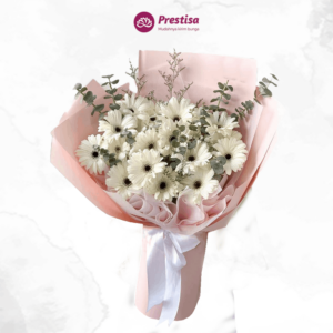 Karangan Bunga - White Gerbera Korean Bouquet - Padang - 303