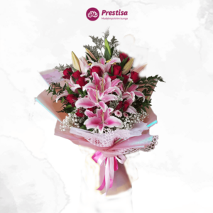 Karangan Bunga - Pink Lily Rose Korean Bouquet - Madiun - 574