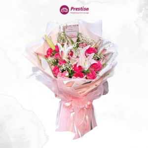 Karangan Bunga - Pink Rose Korean Bouquet - Bangka Belitung - 345