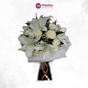 Karangan Bunga - White Lily Rose Korean Bouquet - Pekanbaru - 429