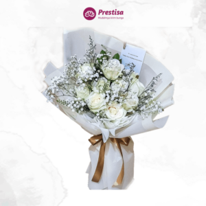 Karangan Bunga - White Rose Korean Bouquet - Malang - 547