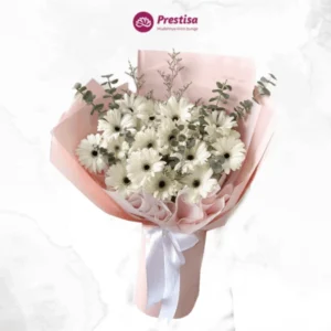 Karangan Bunga - White Gerbera Korean Bouquet - Tegal - 4