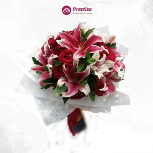 KARANGAN BUNGA – RED LILY ROSE KOREAN BOUQUET – GRESIK – 2