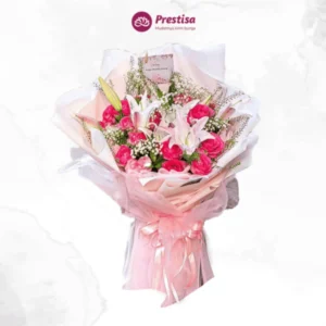 Karangan Bunga - Pink Rose Korean Bouquet - Solo - 2