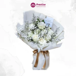 Karangan Bunga – White Rose Korean Bouquet – Pangkal Pinang – 1