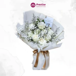 Karangan Bunga – White Rose Korean Bouquet – Bengkulu – 2
