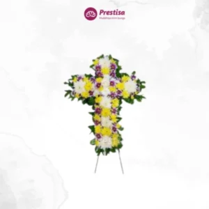 KARANGAN BUNGA – YELLOWISH CONDOLENCE CROSS STANDING FLOWER – LOMBOK – 2