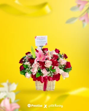 Karangan Bunga Meja - Pita Kuning - 01