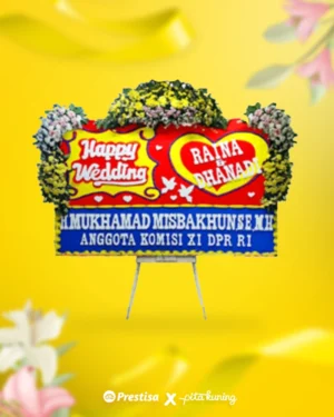 Bunga Papan Wedding - Pita Kuning - 08