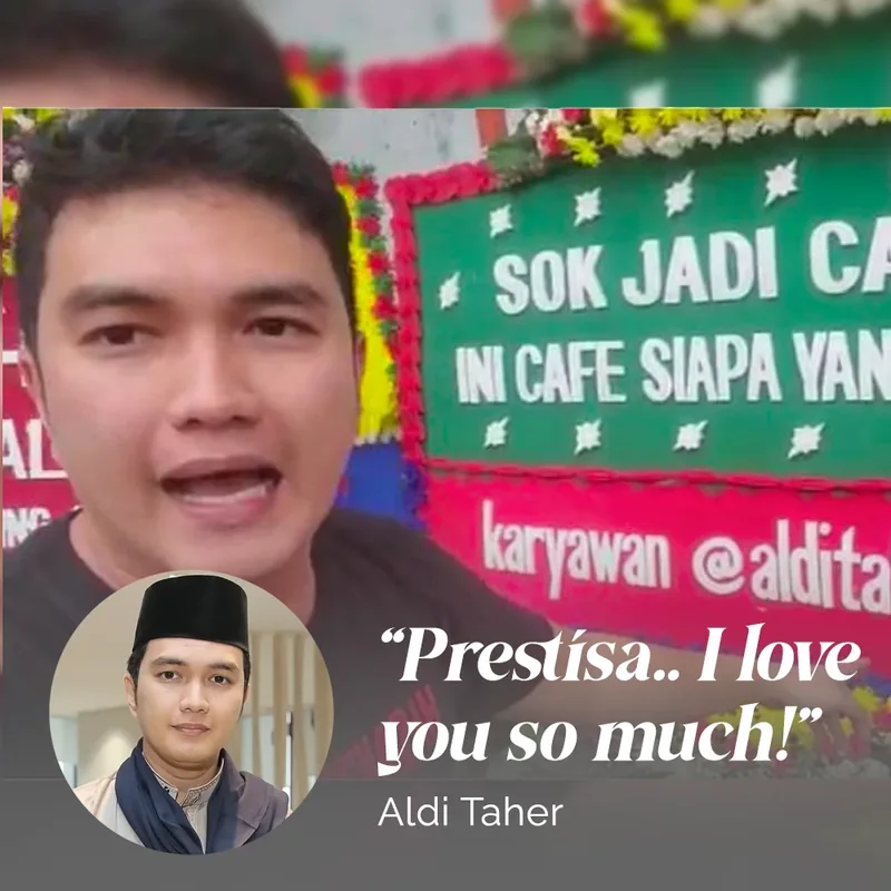 Aldi Taher: &ldquo;Prestisa.. I love you so much!&rdquo; di depan karangan bunga papan kiriman Prestisa